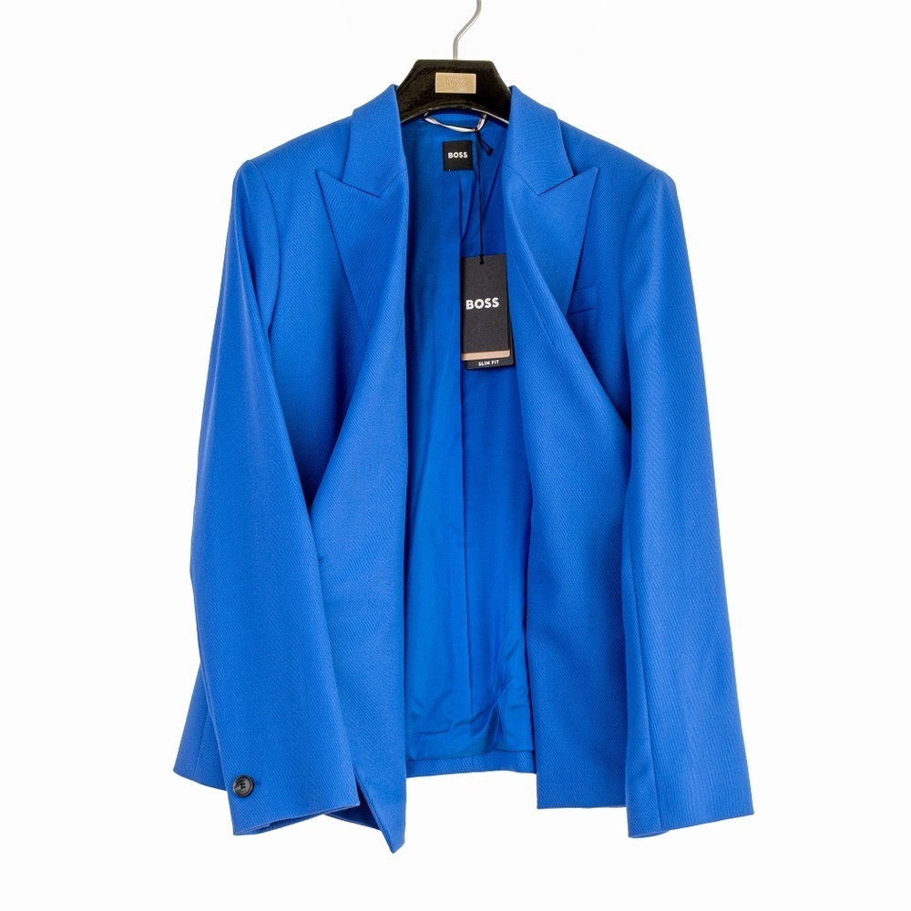 NWT BOSS Jia Wrap Front One-button Wool Women's Blazer Blue $595 - Size 8 - Picture 5 of 13